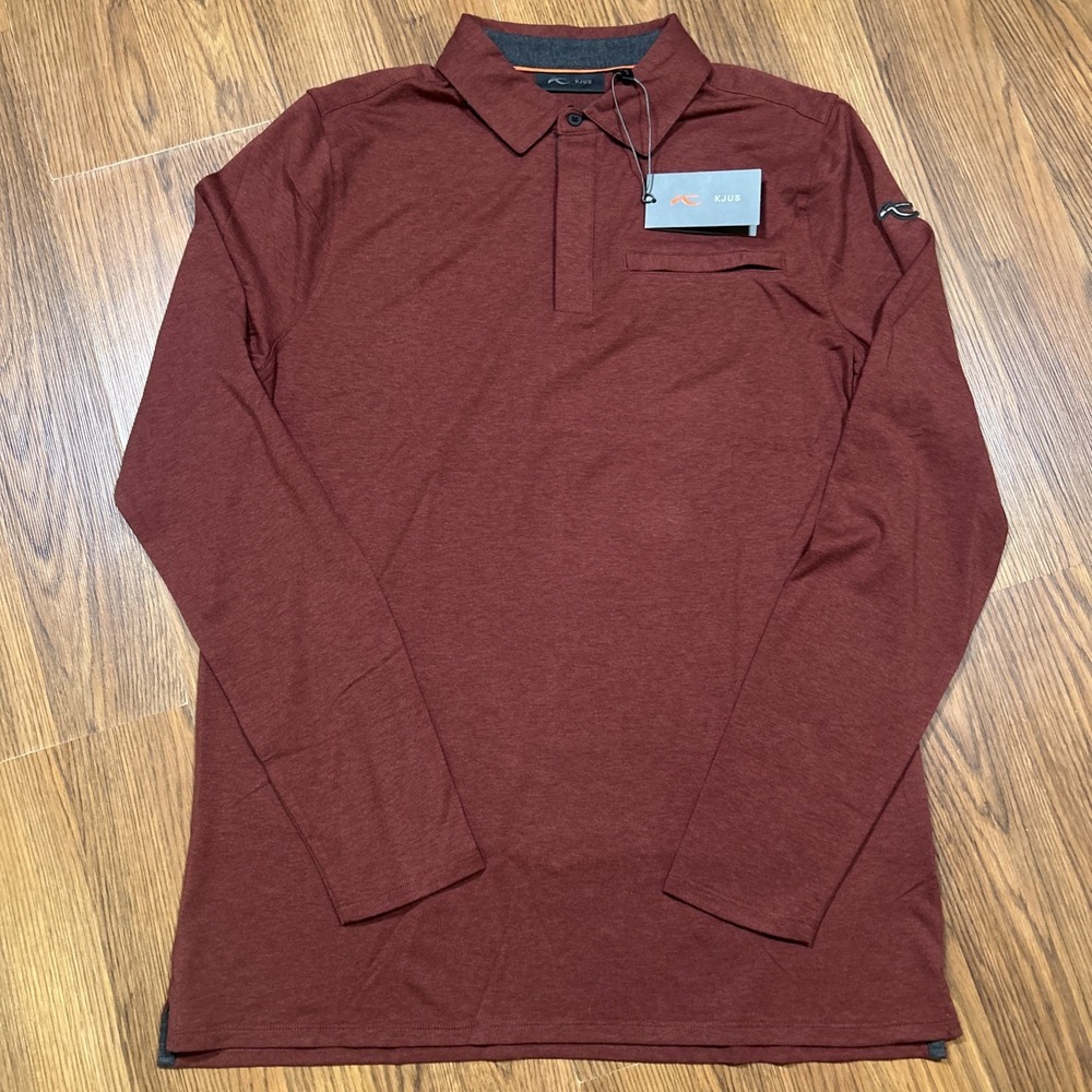 NWT KJUS Inverness Long Sleeve Polo Men's 52 L Rust Cashmere Blend Performance‎